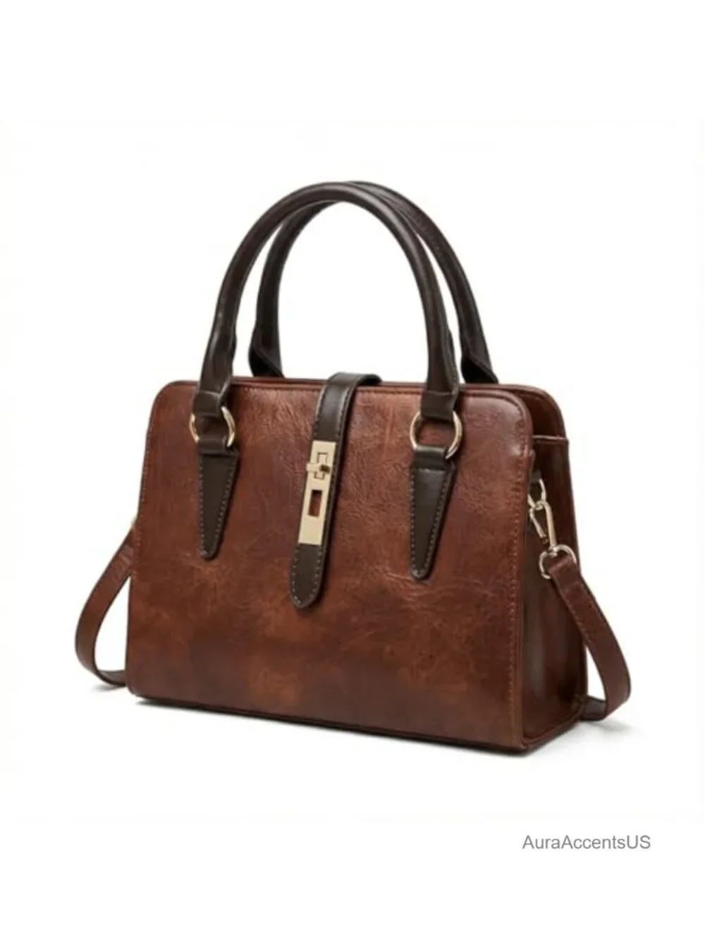 Vintage PU Leather Satchel Handbag, Top Handle Crossbody Shoulder Tote with